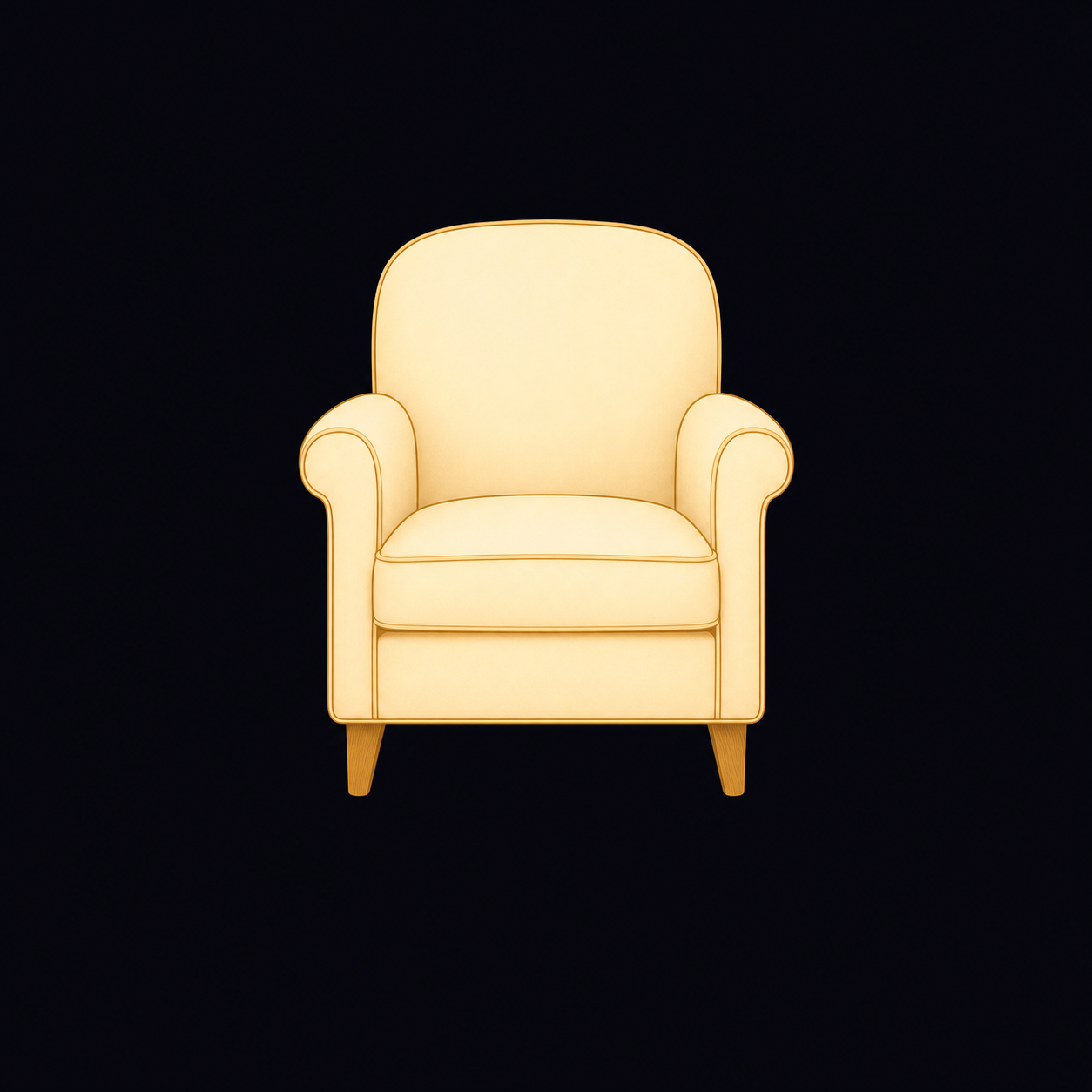 A simple, comfortable armchair facing the viewer, waiting.